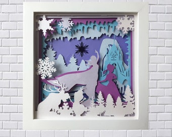 Frozen Elsa and Ana Paper Cutting Light Box, 6 LAYER Template files 29x29cm
