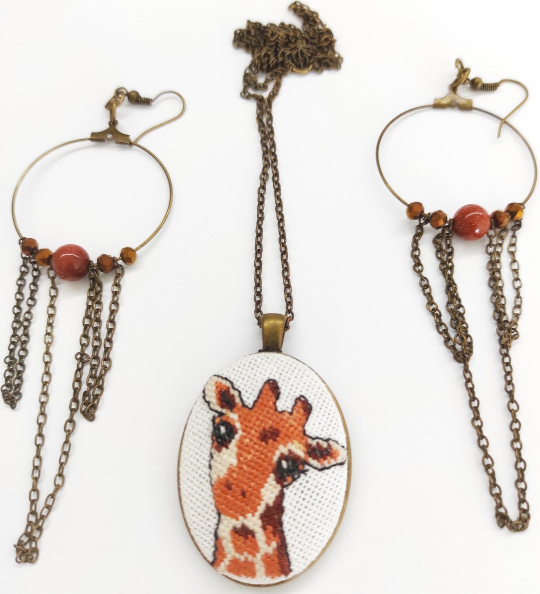 Giraffe Pendant Giraffe Necklace Hand Embroidered Giraffe - Etsy UK
