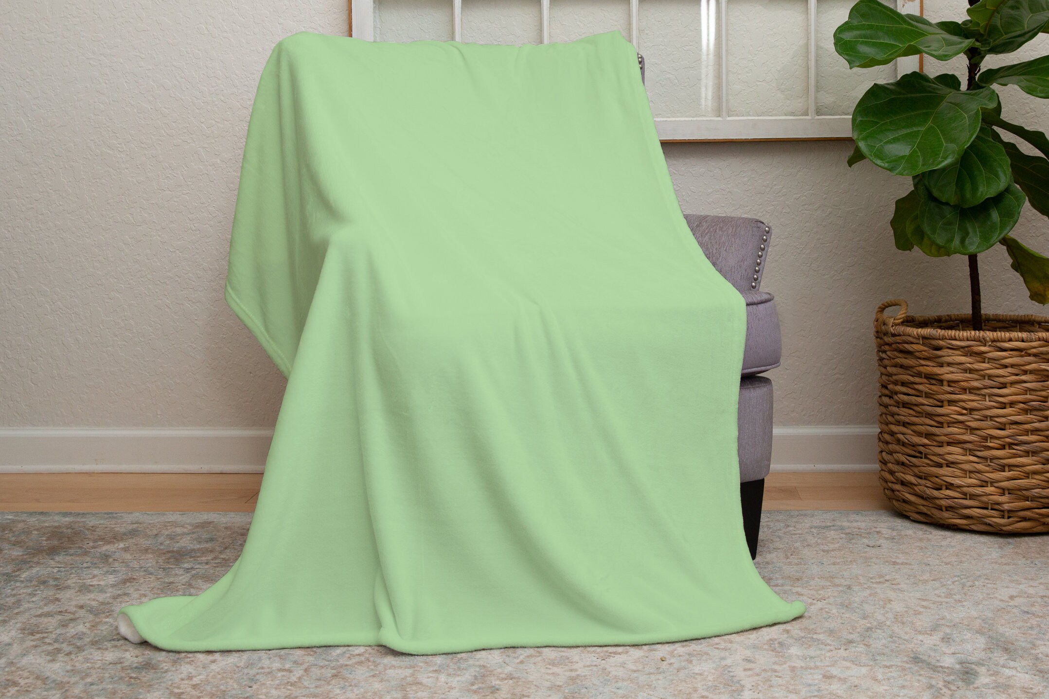 Light Green Throw Blanket 50x60 Reversible Soft Silky Etsy