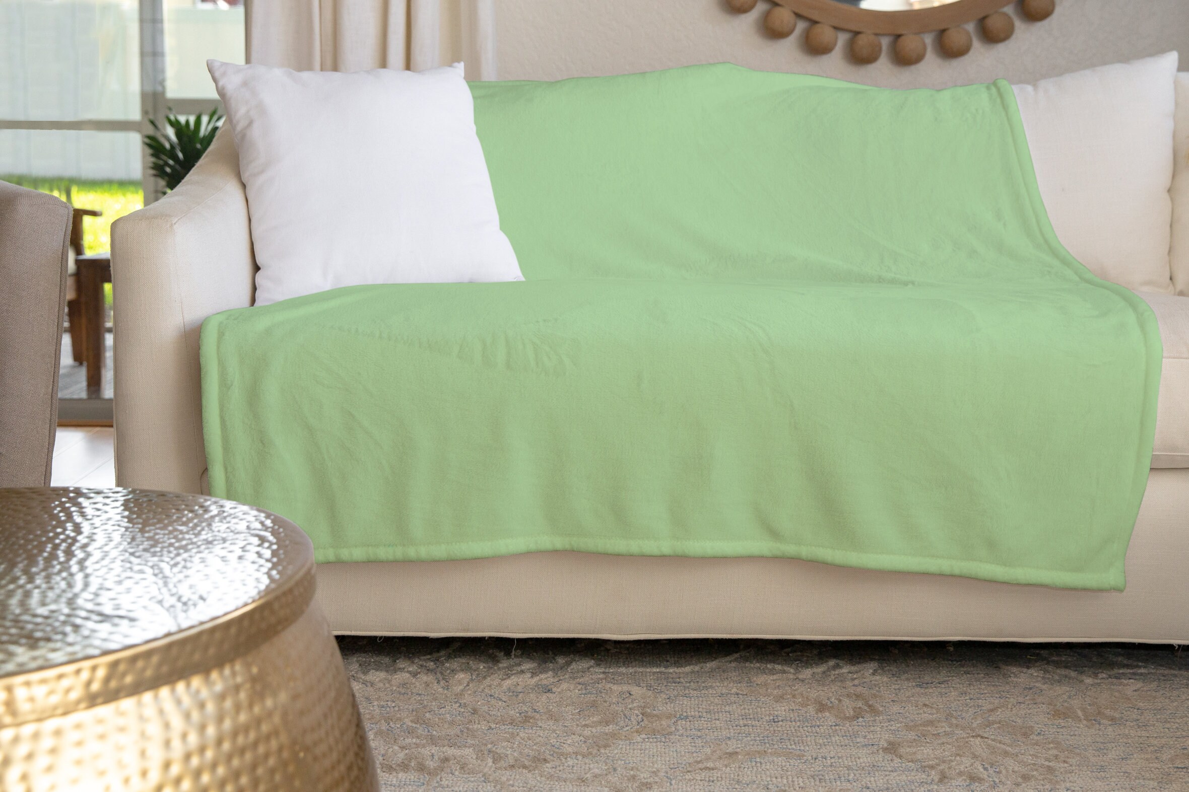 Light Green Throw Blanket 50x60 Reversible Soft Silky Etsy