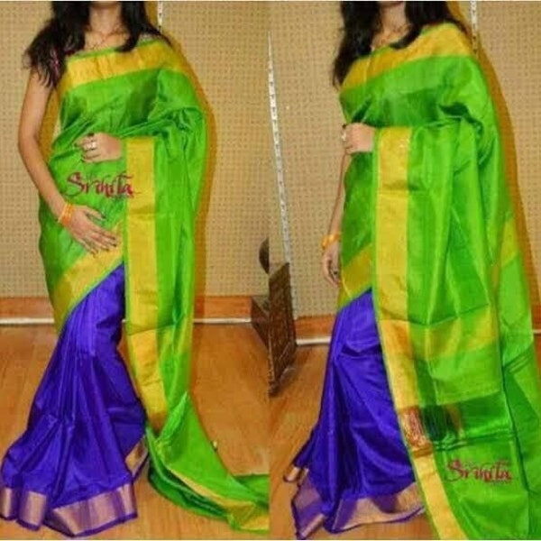 Ready to wear one minute silk cotton saree, Tripura silk half and half saree with zari border, blouse colour same as one half