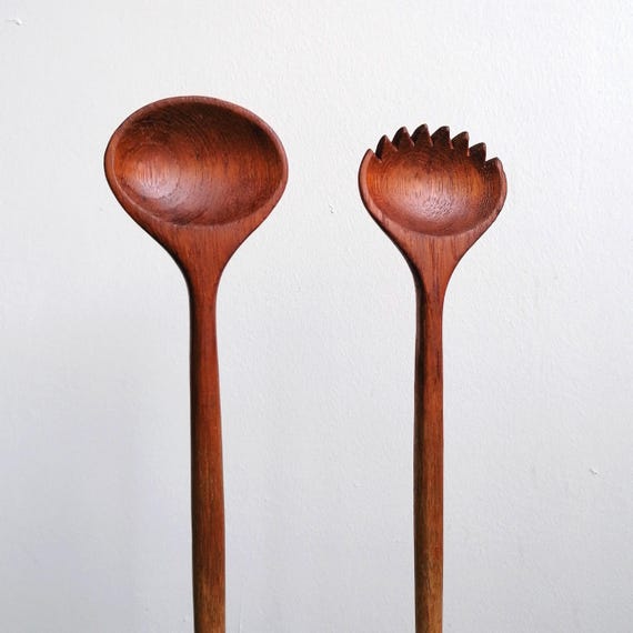 Salad servers, teak, vintage, mid-century, design, 1960s, Kitchenalia,  Denmark, Scandinavia