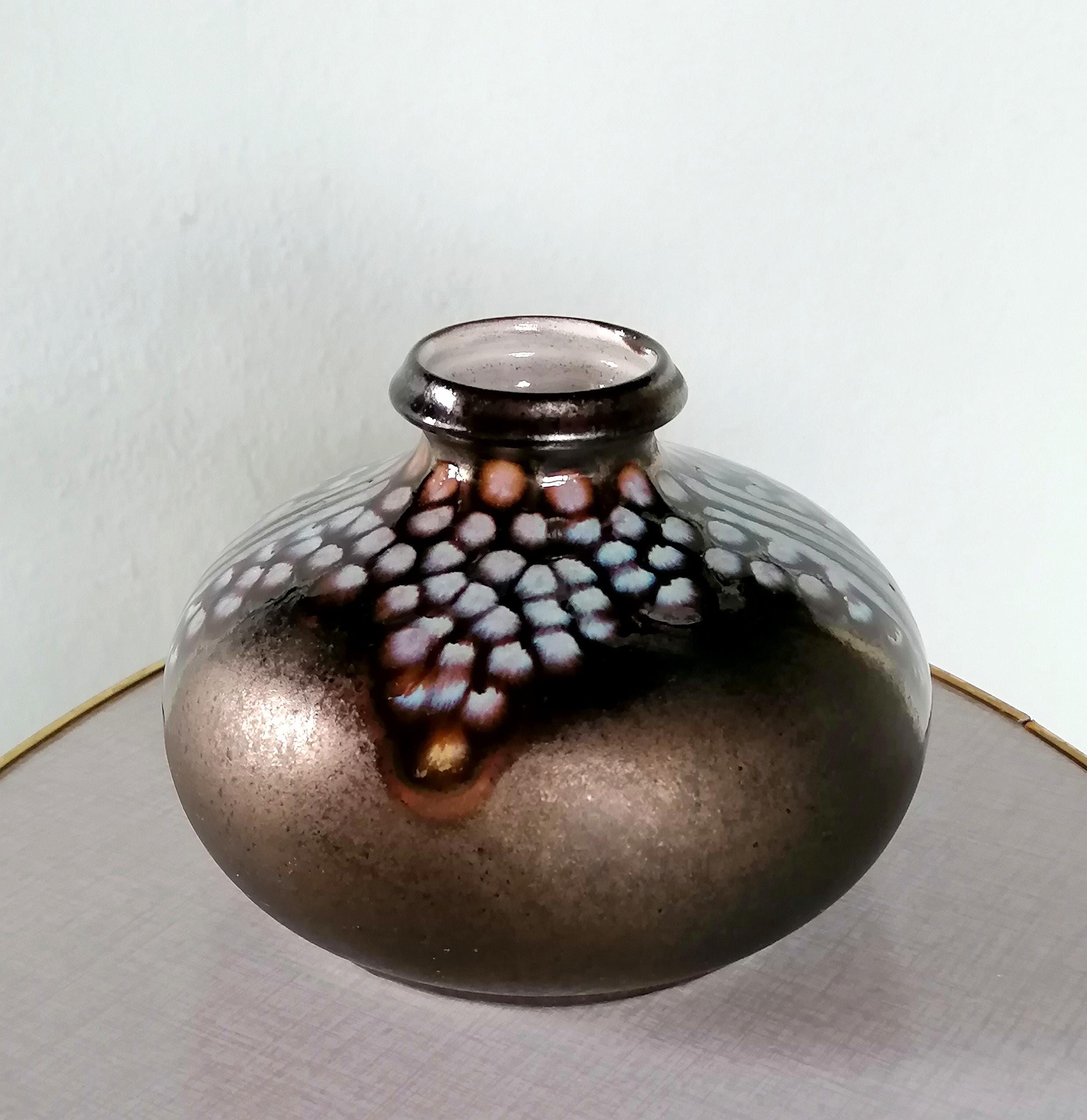 黒い陶器の花器 CERAMANO陶器、No. 255、陶器の花瓶、黒人装飾、ハンス・ヴェリング