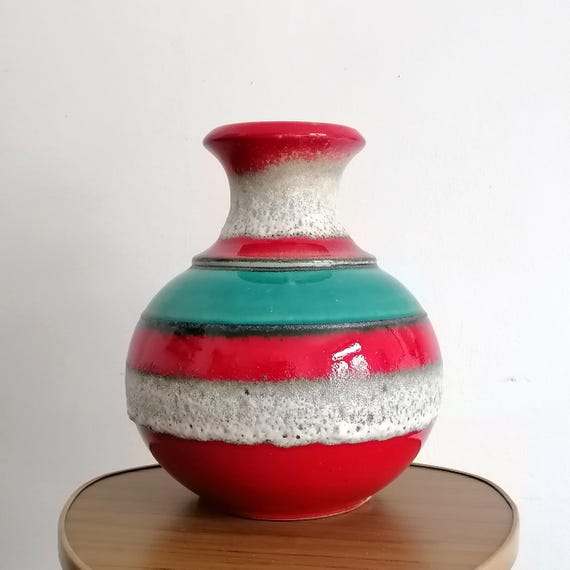 BAY Keramik、No. 66 25、陶器の花瓶、ヴィンテージ、西ドイツ陶器 