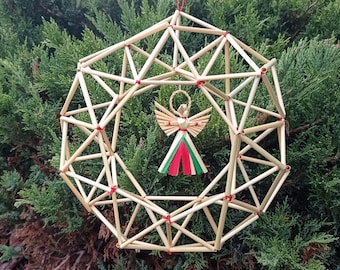 DIY Kit & Pattern:  Modern geometric holiday wreath. Dodecahedron Himmeli. Instructions. Minimalist Orb. Christmas decor. Straw ornament