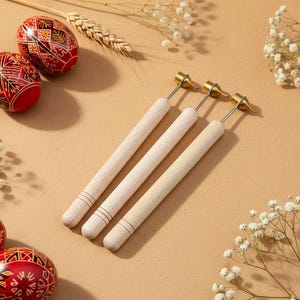 Brass Kistka Wax Pen Set – Pysanky Egg Decorating Tool, Ukrainian Easter, Wax Resist Writer, Folk Art Gift, Beginner Kit. image 3