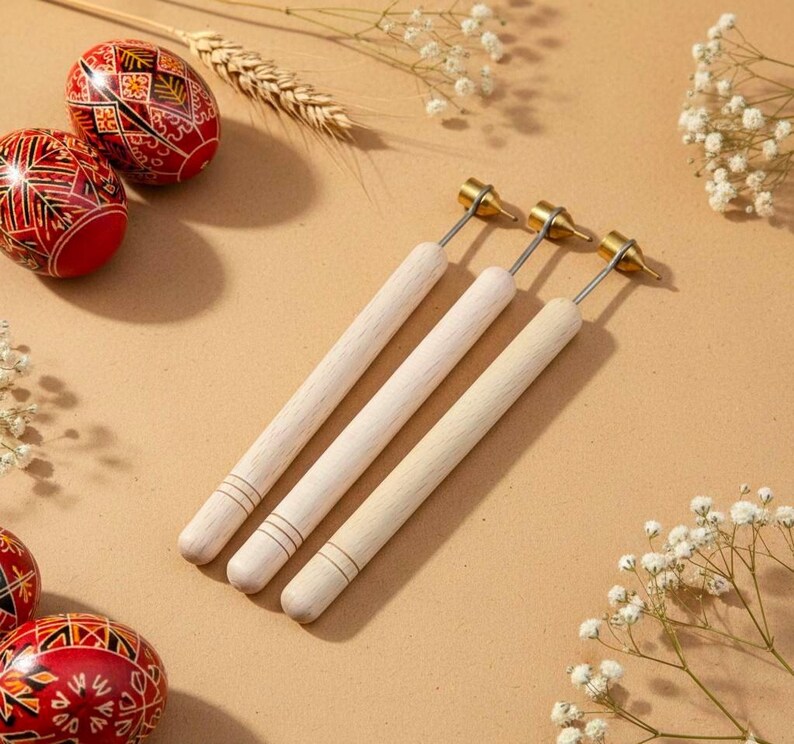 Brass Kistka Wax Pen Set – Pysanky Egg Decorating Tool, Ukrainian Easter, Wax Resist Writer, Folk Art Gift, Beginner Kit. image 3