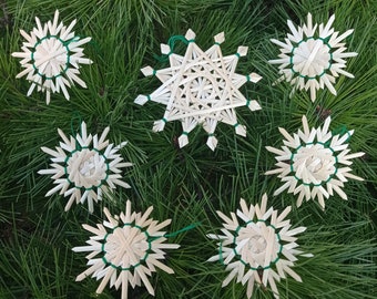 Set 7x Christmas Snowflake Ornaments. Straw star. Swedish Xmas decor. Tree decoration. Organic ornament handmade. Scandinavian holiday gift