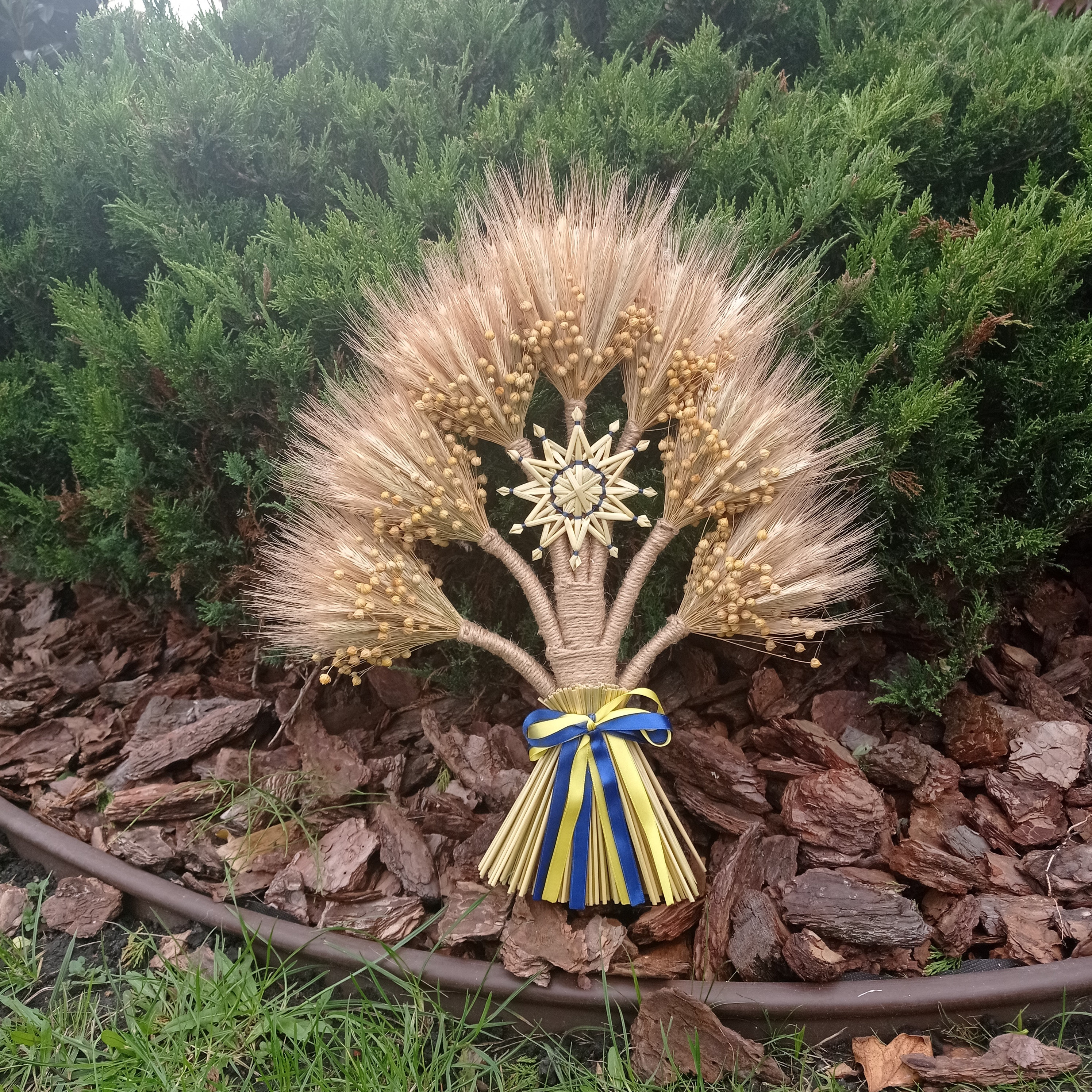 Traditional Ukrainian Didukh. Wheat Bouquet. Straw Wall Ornaments