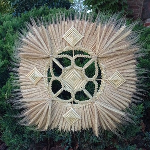 Dried Wheat Wreath: Rustic Corn Dolly Heart Ornament, Christmas Natural Wall Decor, Straw Art.
