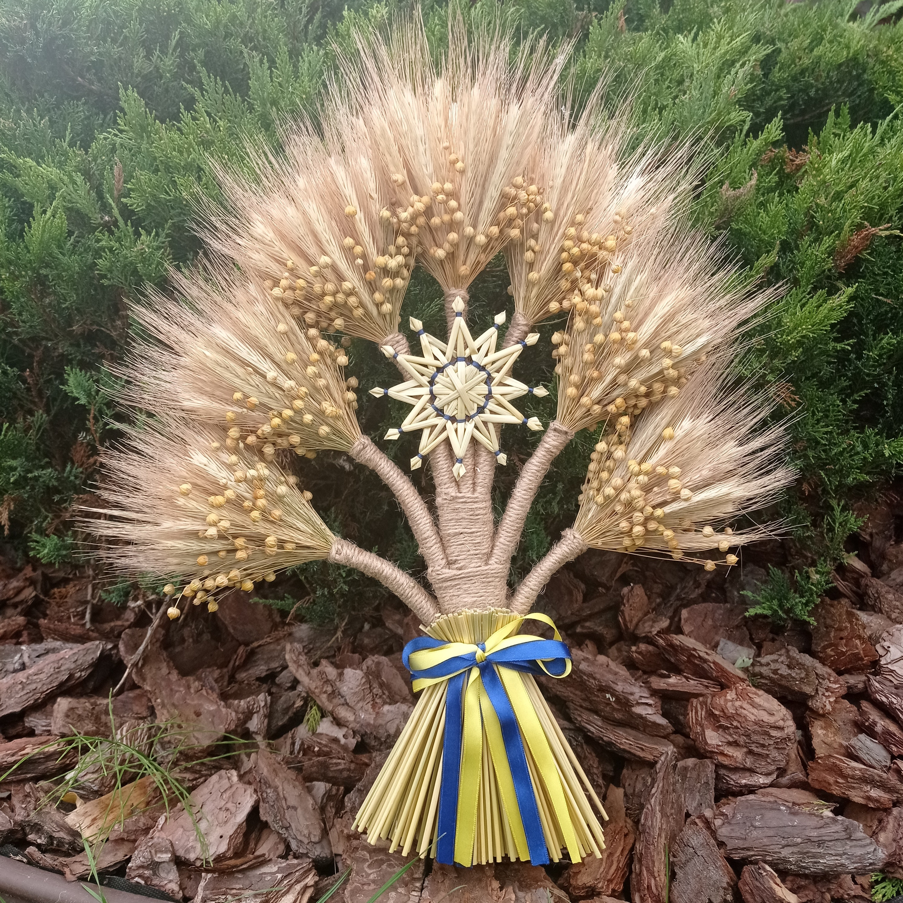Traditional Ukrainian Didukh. Wheat Bouquet. Straw Wall Ornaments