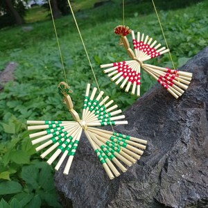 Handmade Straw Dove Ornament: Two Hanging Bird, Christmas Decor. The Holy Spirit God.