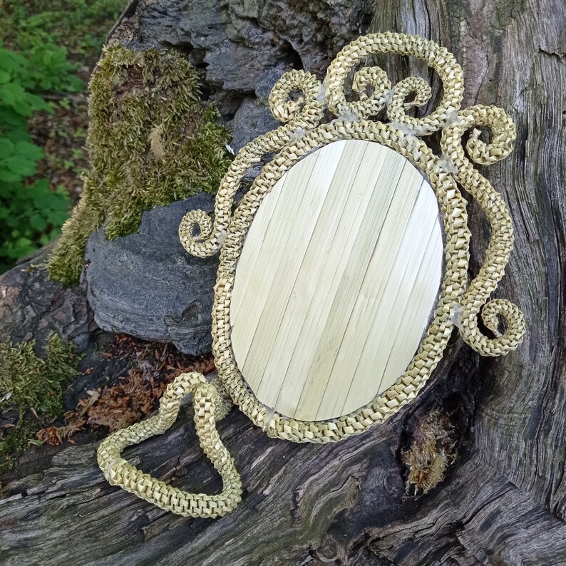 Oval Table Mirror. Stand Handmade Bedroom. Straw Ornament. Etsy