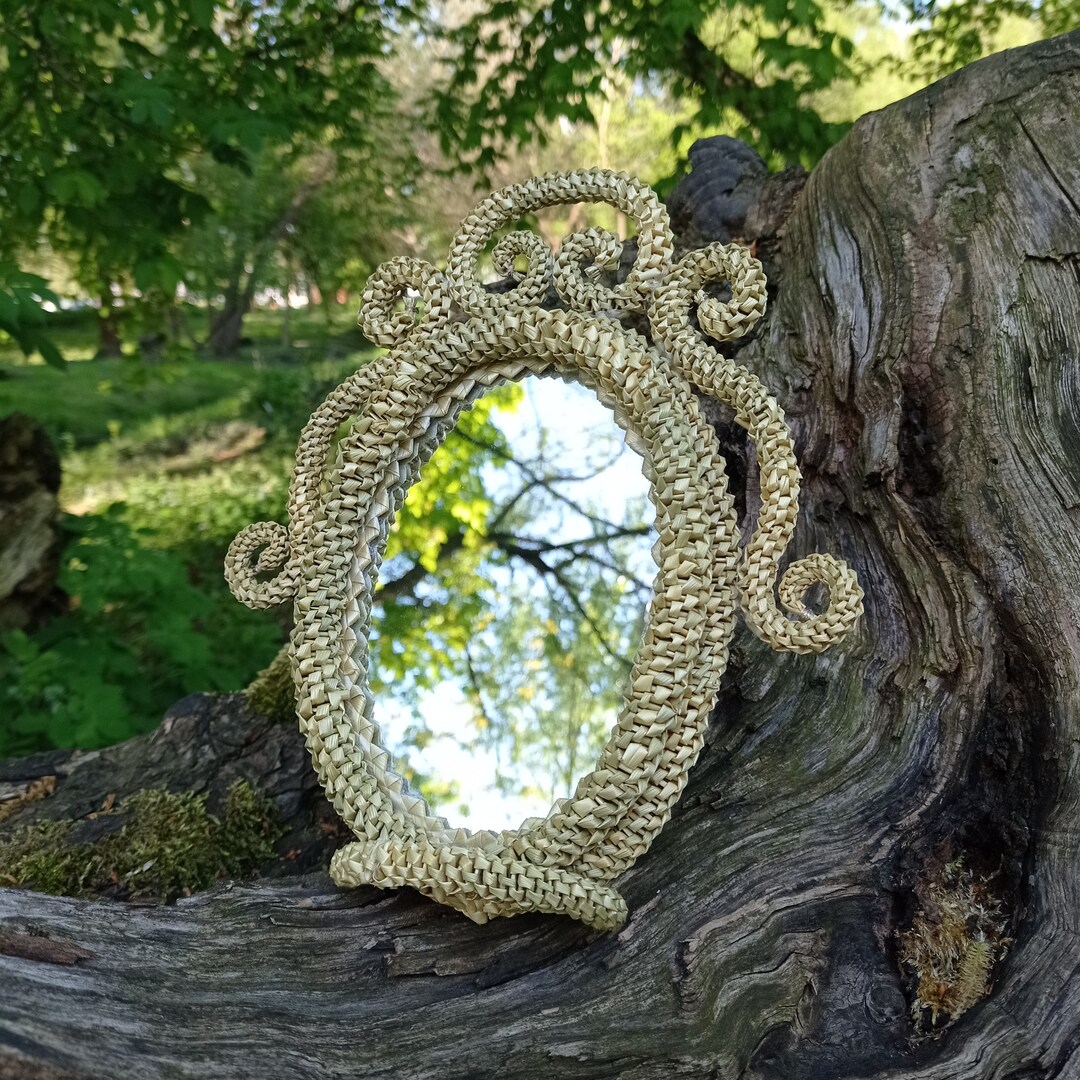 Oval Table Mirror. Stand Handmade Bedroom. Straw Ornament. Etsy