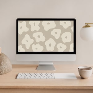 Sfondo digitale floreale per desktop Fiori organici Sfondo per laptop Caldo neutro Estetico Botanico Minimalista Schermo / Download immediato