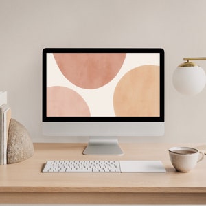 Aesthetic Desktop Digital Wallpaper Minimalist Warm Neutral Laptop Background Abstract Round Shapes Beige Screen | Instant Download