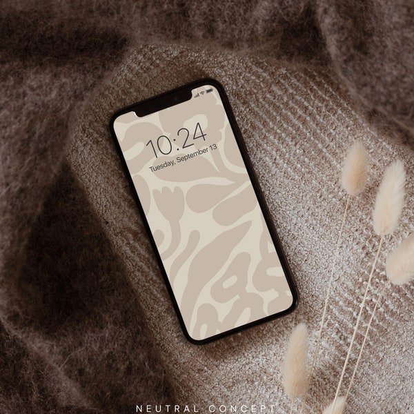 Floral Phone Wallpaper Neutral Flowers Iphone Home Screen Plants Aesthetic Background Light Beige Digital Wallpaper | Instant Download