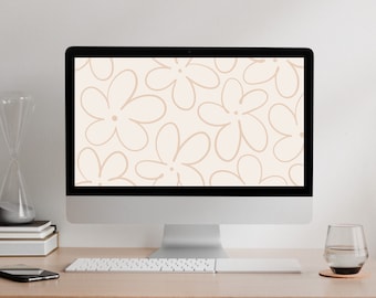 Floral Desktop Wallpaper: Warm Neutral Minimalist Design (Digital Download)