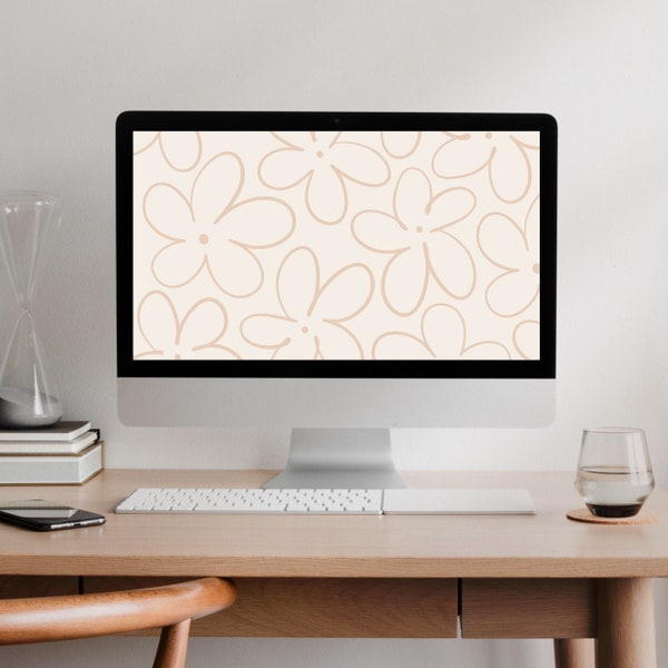 Aesthetic Desktop Wallpaper Floral Neutral Minimalist Laptop Background | Instant Download