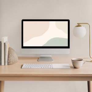 Sfondo digitale per desktop estetico, sfondo minimalista caldo e neutro per laptop, sfondo beige astratto e schermo verde salvia / Download immediato
