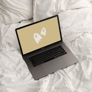 Halloween Fall Desktop Wallpaper Neutral Ghost Aesthetic Laptop Background Autumn Wallpaper Spooky Computer Screen | Instant Download