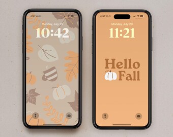 Paquete de fondos de pantalla para teléfono de otoño neutro: Calabaza y hojas (descarga digital)