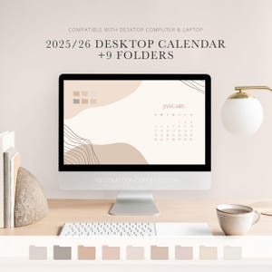 2025-2026 Calendar Wallpaper: Warm Neutral Desktop Organizer, 4 Monthly Designs (Instant Download)