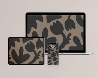 Floral Wallpaper Set | Dark Flowers Modern Desktop, iPad, and Phone Background (Digital Download)