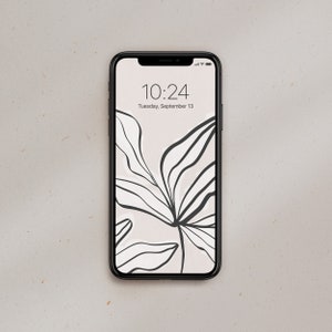 Sfondo digitale floreale per telefono Sfondo per iPhone in bianco e nero Sfondo per fiori organici Schermata iniziale Sfondo botanico per telefono / Download immediato