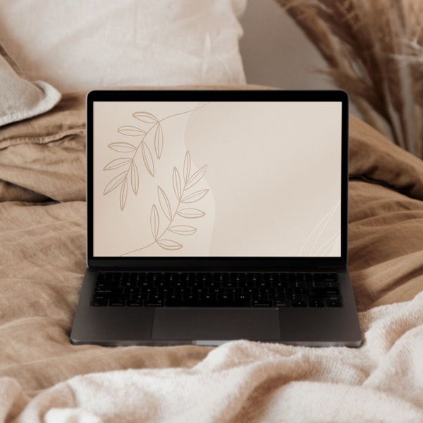 Neutral Flowers Desktop Wallpaper Modern Aesthetic Laptop Background | Instant Download