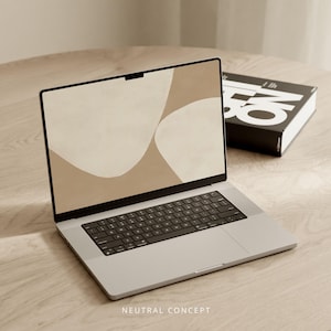 Sfondo digitale per desktop estetico, minimalista, caldo e neutro, sfondo per laptop, astratto, beige chiaro e schermo marrone / Download immediato