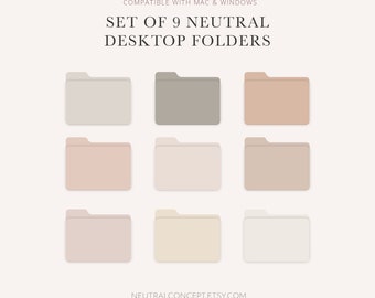 Warm Neutral Desktop Folders Windows MAC Compatible Set of 9 Modern Aesthetic Computer Folders | Instant Download