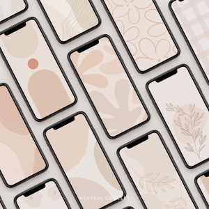 Pacchetto telefono Sfondo digitale Sfondo telefono estetico neutro Beige caldo Schermo iPhone floreale 12 Set telefono minimalista / Download immediato