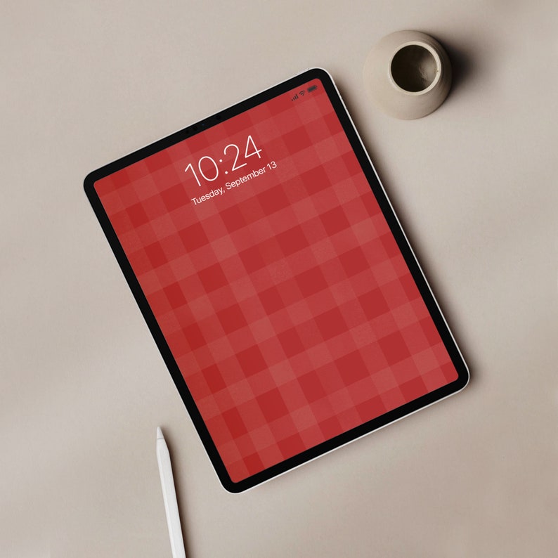 Christmas iPad Wallpaper Warm Red Gingham Flannel Aesthetic Tablet