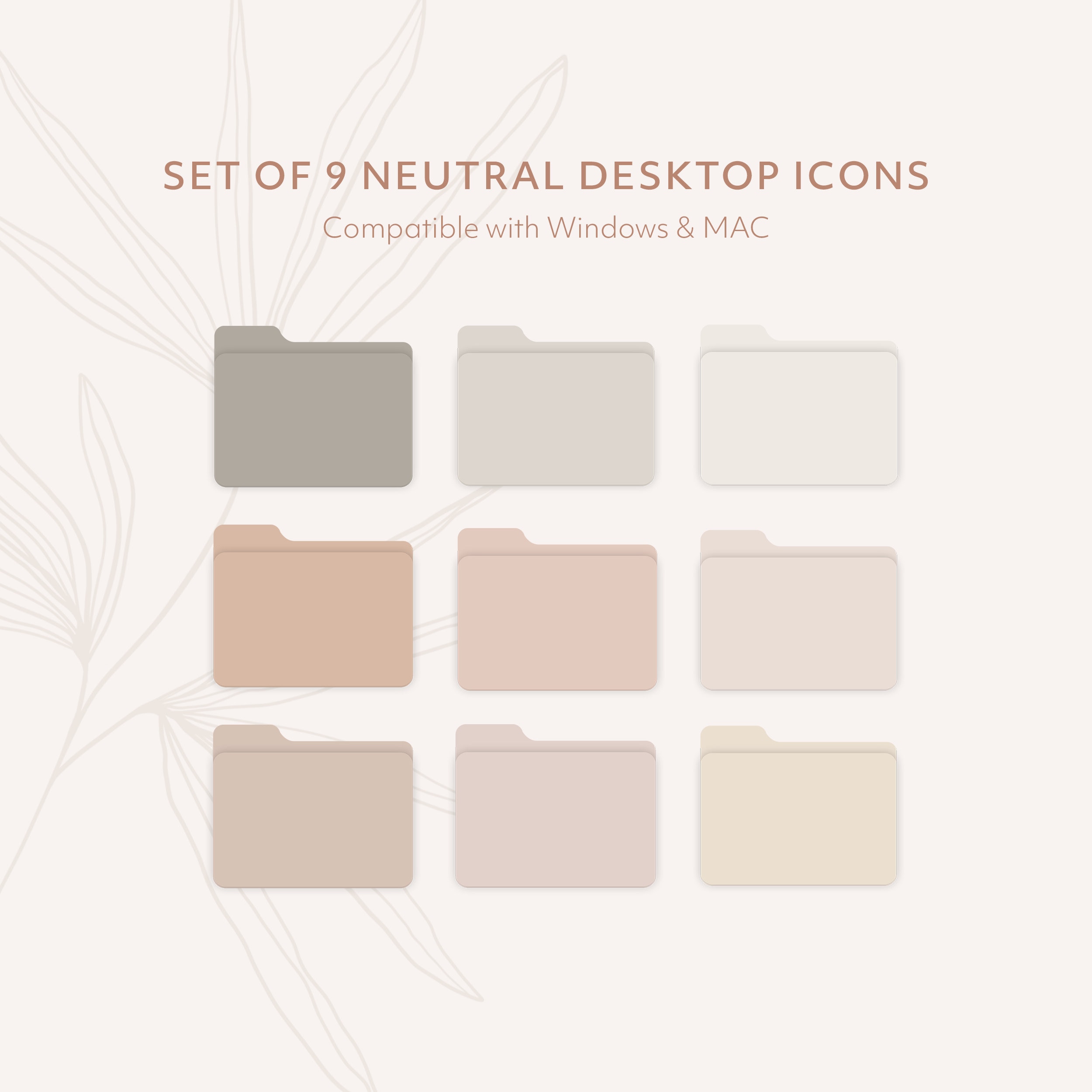 Desktop Organizer Wallpaper With 9 Folder Icons Minimal Neutral Digital