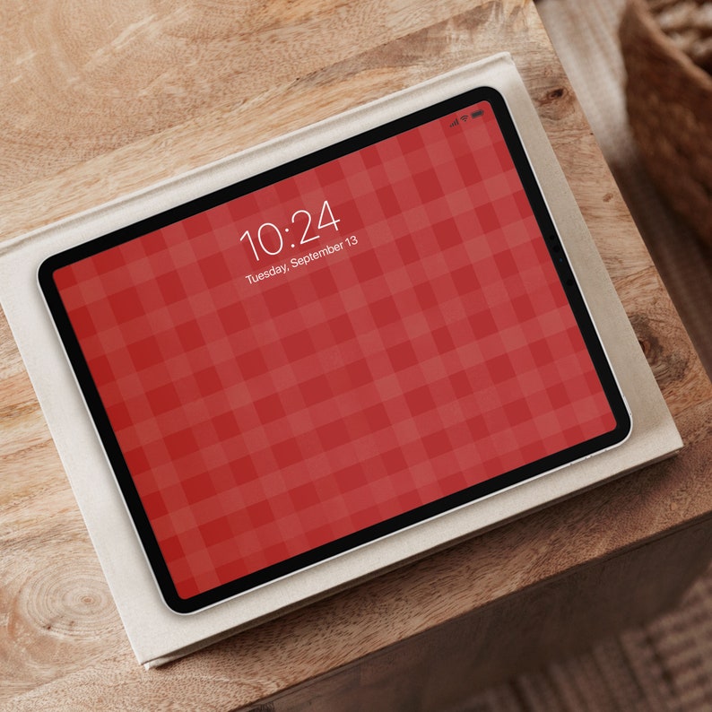 Christmas iPad Wallpaper Warm Red Gingham Flannel Aesthetic Tablet