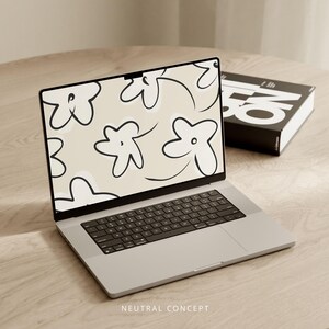 Floral Desktop Wallpaper | Black and White Flowers Laptop Background (Digital Download)
