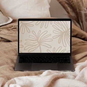 Beige Floral Desktop Wallpaper: Minimalist Botanical Screen (Digital Download)