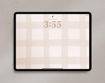 Beige Gingham iPad Wallpaper | Minimalist Tablet Background (Digital Download)