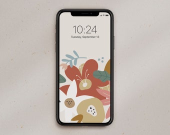 Abstract Floral Digital Wallpaper Beige Neutral Aesthetic Phone ...