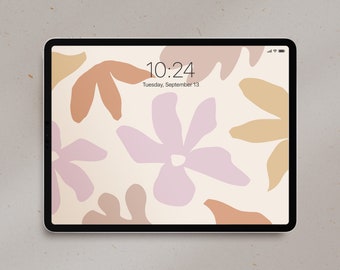 Floral iPad Wallpaper: Pink Flowers, Neutral Botanical Tablet Screen (Digital Download)