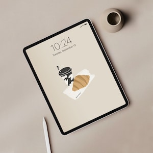 Breakfast Club iPad Digital Wallpaper Croissant and Coffee Tablet Background Food Aesthetic iPad Screen Beige Wallpaper | Instant Download