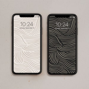 Pacchetto di sfondi digitali astratti per telefono Linee organiche Sfondo per iPhone Nero e beige Set di 2 sfondi per telefono moderni / Download immediato