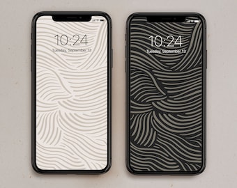Abstract Phone Bundle Digital Wallpaper Organic Lines iPhone Background Black and Beige Set of 2 Modern Phone Wallpapers | Instant Download