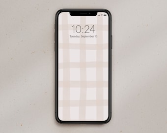 Beige Gingham Phone Wallpaper | Minimalist iPhone Background (Digital Download)
