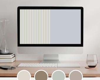 May include: A computer monitor displaying a split screen with vertical stripes on the left and a solid light blue color on the right. The text NEUTRAL CONCEPT is centered above the screen. A keyboard, a glass, and books are on the desk.