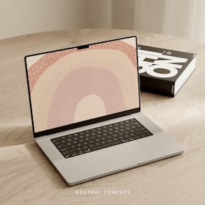 Rainbow Laptop Wallpaper: Light Pink Boho Desktop Background (Digital Download)
