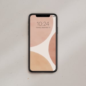 Sfondo digitale astratto per telefono, estetico neutro, minimalista, rosa, giallo, sfondo per iPhone, forme rotonde, schermo del telefono / download immediato