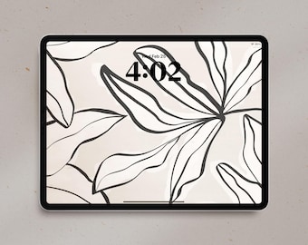 Blommig iPad-bakgrund: Svartvit botanisk surfplatta (direkt nedladdning)