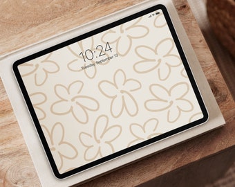 Floral Aesthetic Ipad Wallpaper Warm Neutral Aesthetic Tablet Background Light Beige Flowers Minimalist Tablet Wallpaper | Instant Download